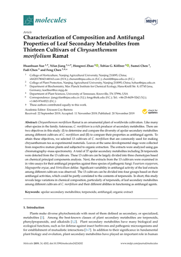 Characterization of Composition and Antifungal Properties of Leaf Secondary Metabolites from Thirteen Cultivars of Chrysanthemum Morifolium Ramat