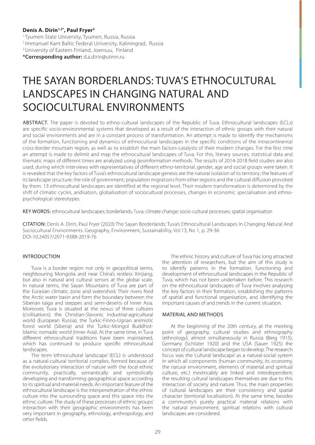 Tuva's Ethnocultural Landscapes in Changing