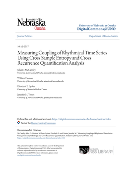 Measuring Coupling of Rhythmical Time Series Using Cross Sample Entropy and Cross Recurrence Quantification Analysis John D