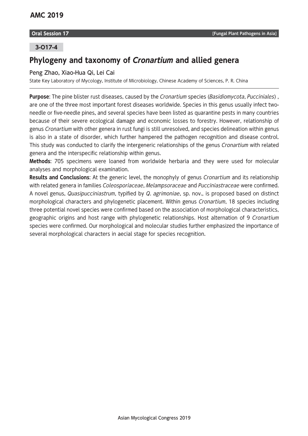 Phylogeny and Taxonomy of Cronartium and Allied Genera