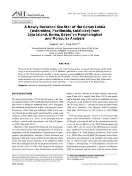 A Newly Recorded Sea Star of the Genus Luidia (Asteroidea, Paxillosida, Luidiidae) from Jeju Island, Korea, Based on Morphological and Molecular Analysis
