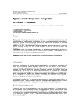 Application of Bioleaching to Copper Mining in Chile