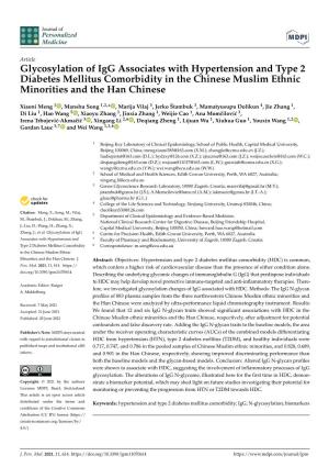 Glycosylation of Igg Associates with Hypertension and Type 2 Diabetes Mellitus Comorbidity in the Chinese Muslim Ethnic Minorities and the Han Chinese