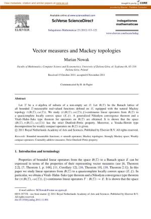Vector Measures and Mackey Topologies