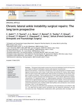 Chronic Lateral Ankle Instability Surgical Repairs: the Long Term Prospective
