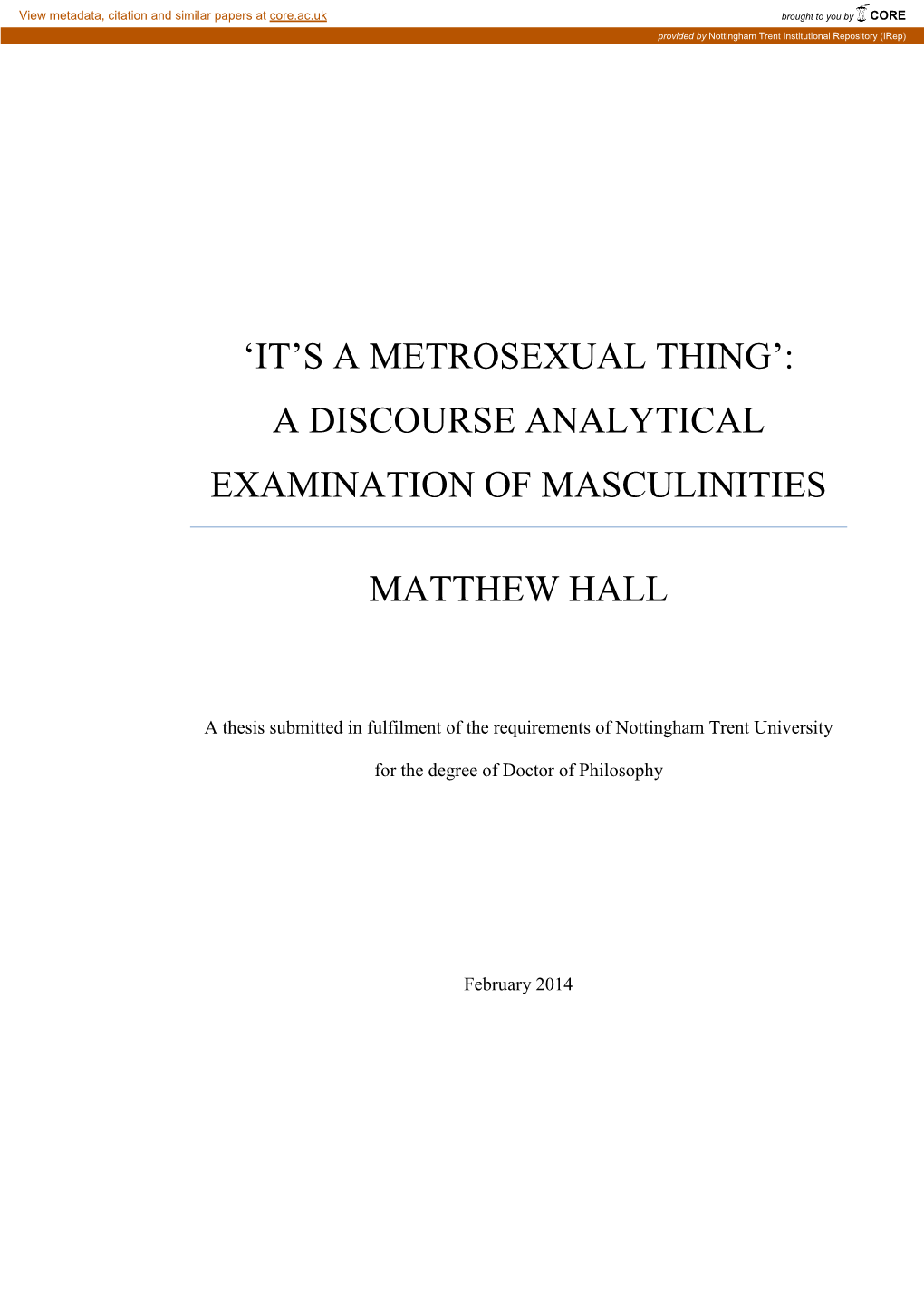 'Metrosexual' Masculinity: a Discourse Analysis