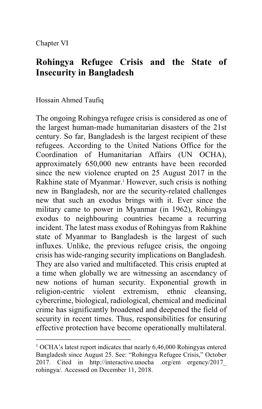 Rohingya Refugee Crisis and the State of Insecurity in Bangladesh