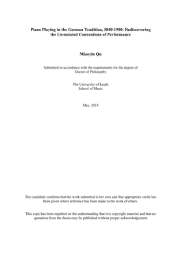 Piano Playing in the German Tradition, 1840-1900: Rediscovering the Un-Notated Conventions of Performance