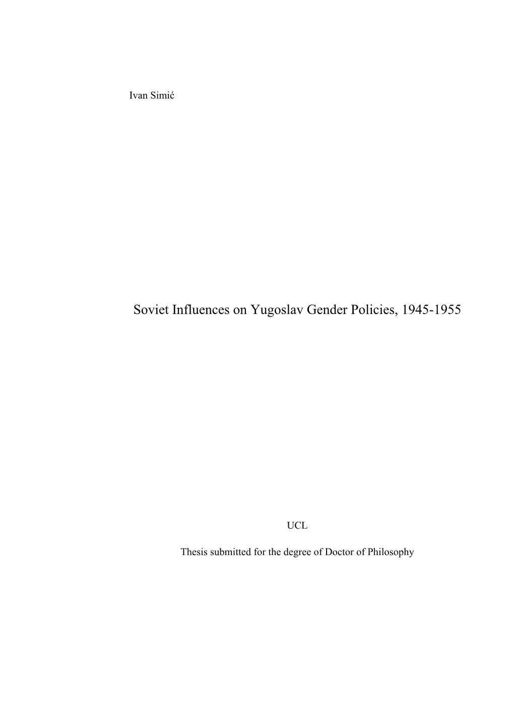 Soviet Influences on Yugoslav Gender Policies, 1945-1955