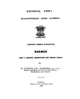 District Census Handbook, Barmer, Rajasthan