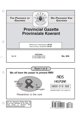 Provincial Gazette Provinsiale Koerant the Province of Gauteng Die