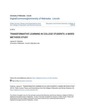 Transformative Learning in College Students: a Mixed Methods Study