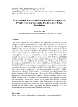 Conceptions and Attitudes Towards Contemplative Practice Within the Early Traditions of Chan Buddhism