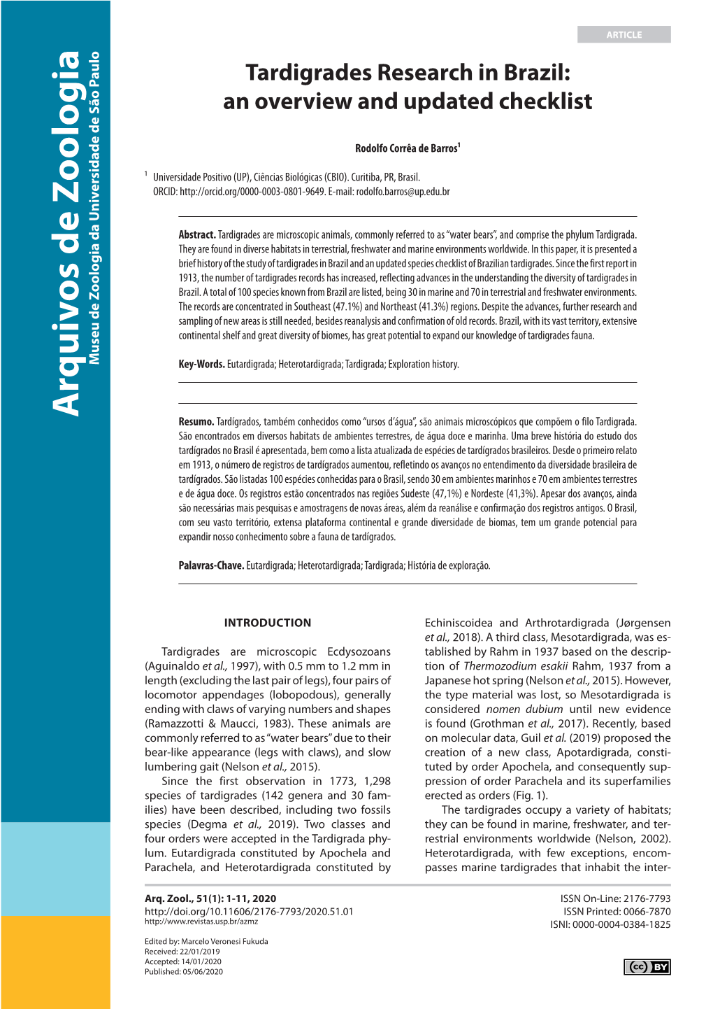 Tardigrades Research in Brazil: an Overview and Updated Checklist