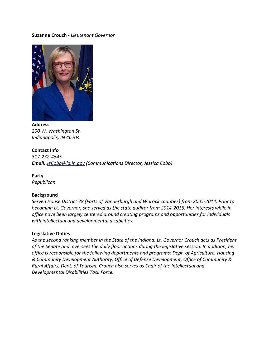 Suzanne Crouch - Lieutenant Governor