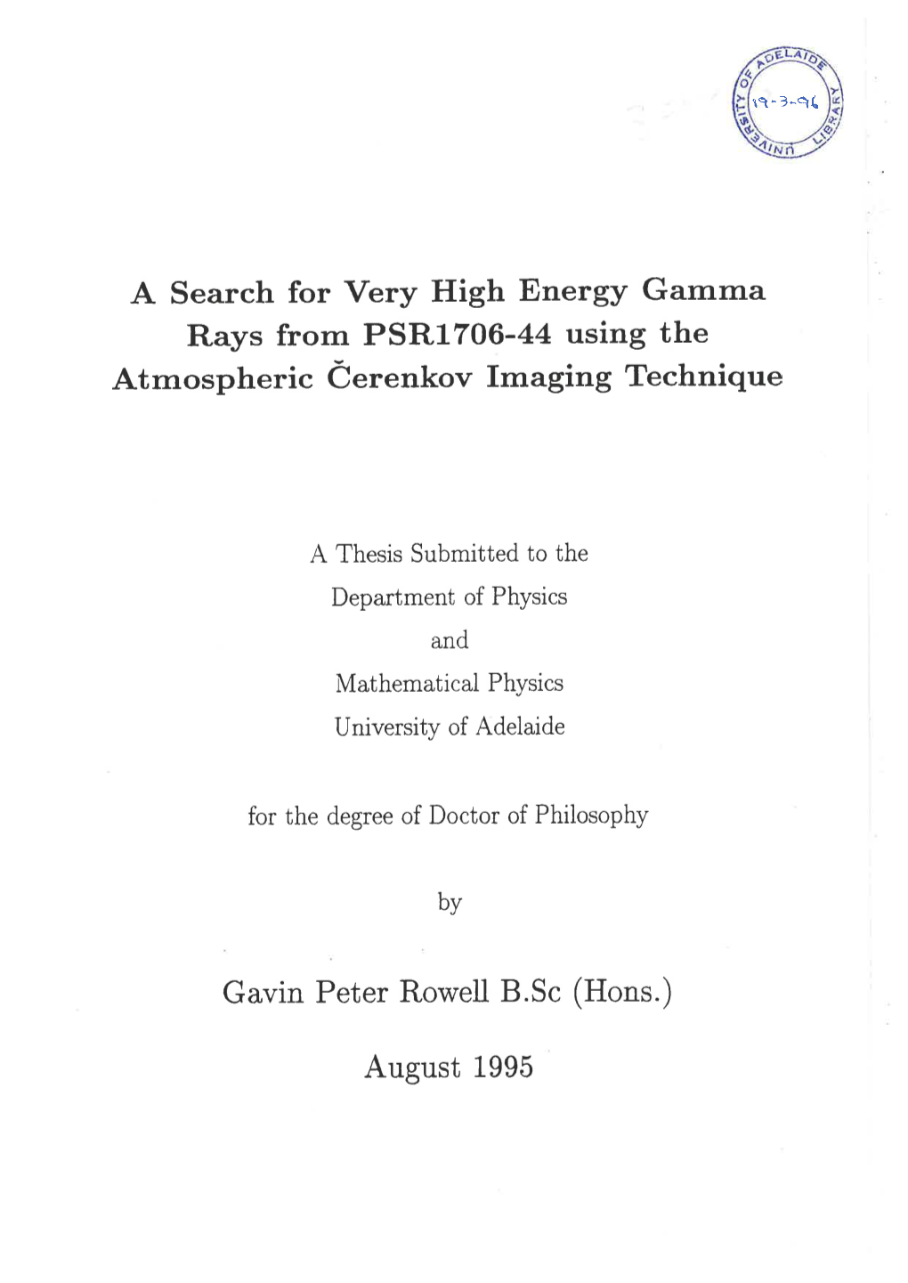 A Search for Very High Energy Gamma Rays from PSR1706-44