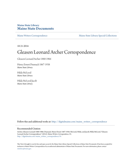 Gleason Leonard Archer Correspondence Gleason Leonard Archer 1880-1966