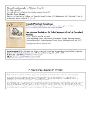 Journal of Vertebrate Paleontology New Pterosaur