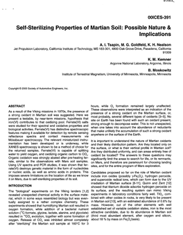 Self-Sterilizing Properties of Martian Soil: Possible Nature & Implications