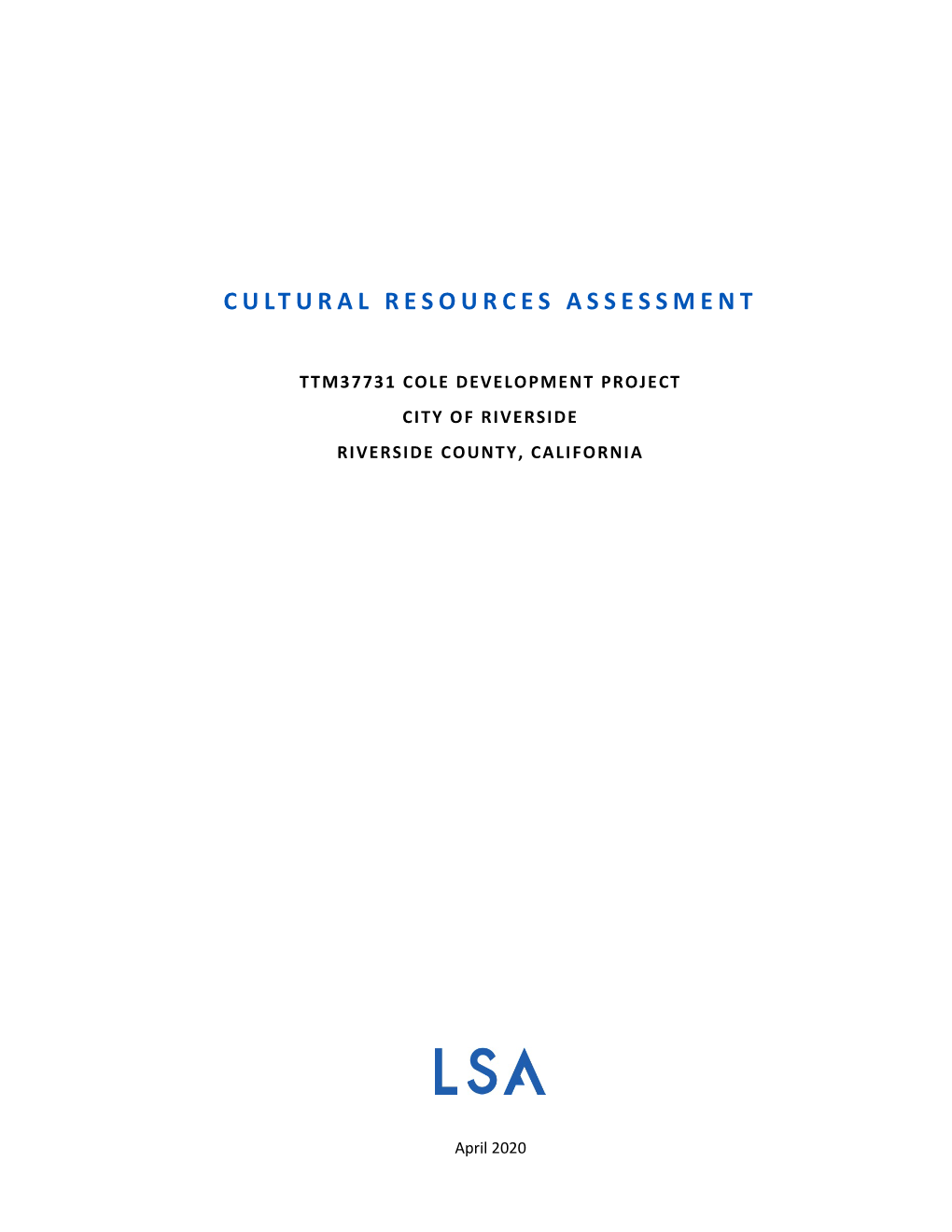Cultural Resources Assessment
