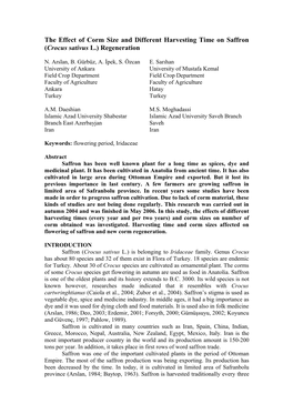 The Effect of Corm Size and Different Harvesting Time on Saffron (Crocus Sativus L.) Regeneration