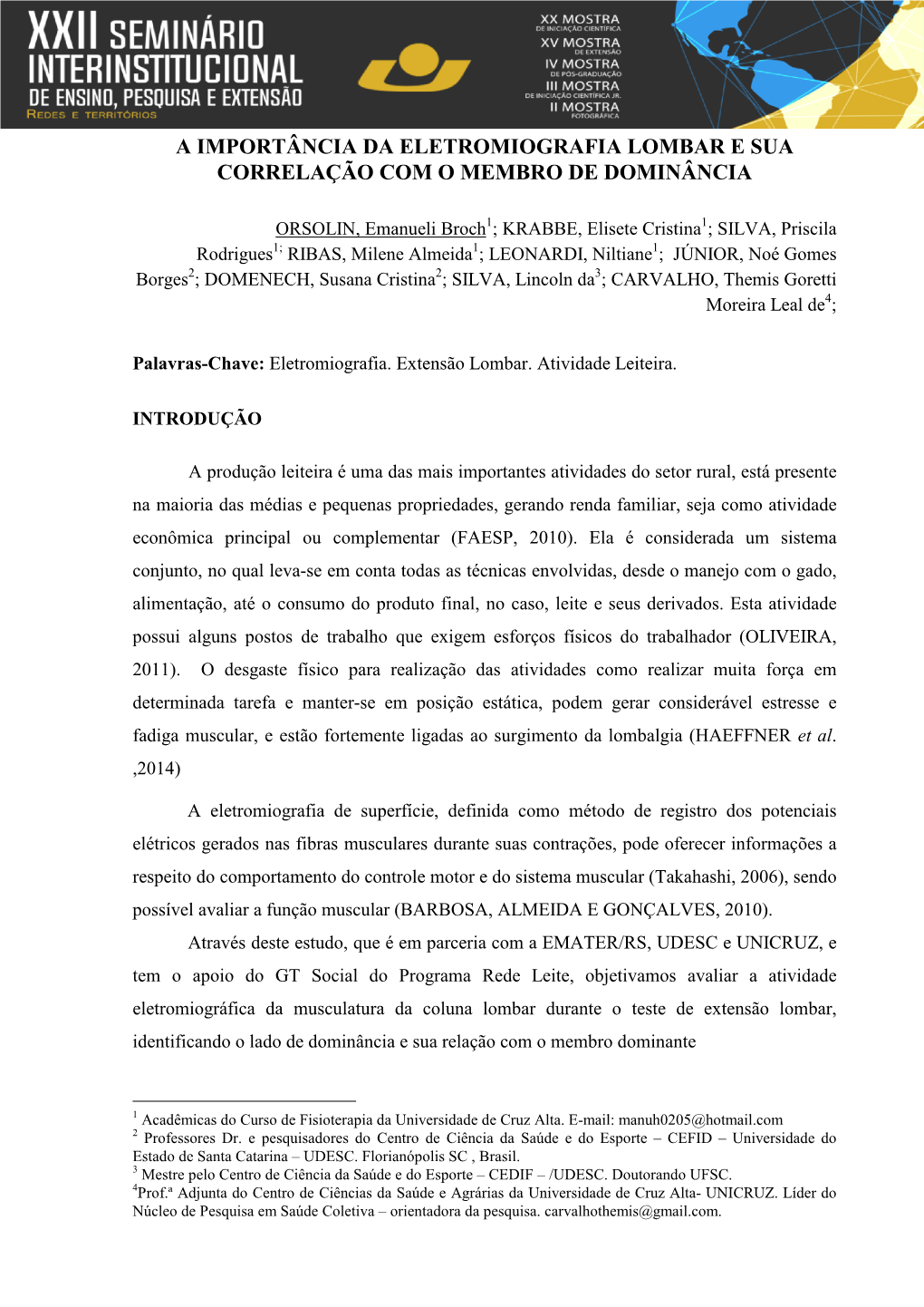 A Importância Da Eletromiografia Lombar E Sua Correlação Com O Membro De Dominância