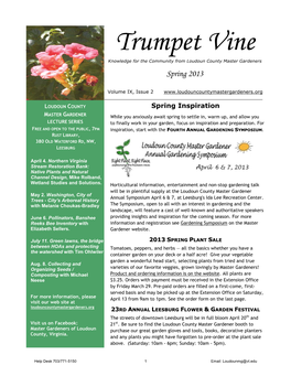 Trumpet Vine Knowledge for the Community from Loudoun County Master Gardeners Spring 2013