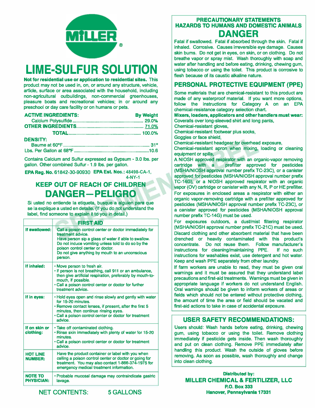 LIME-SULFUR SOLUTION Flesh Because of Its Caustic Alkaline Nature