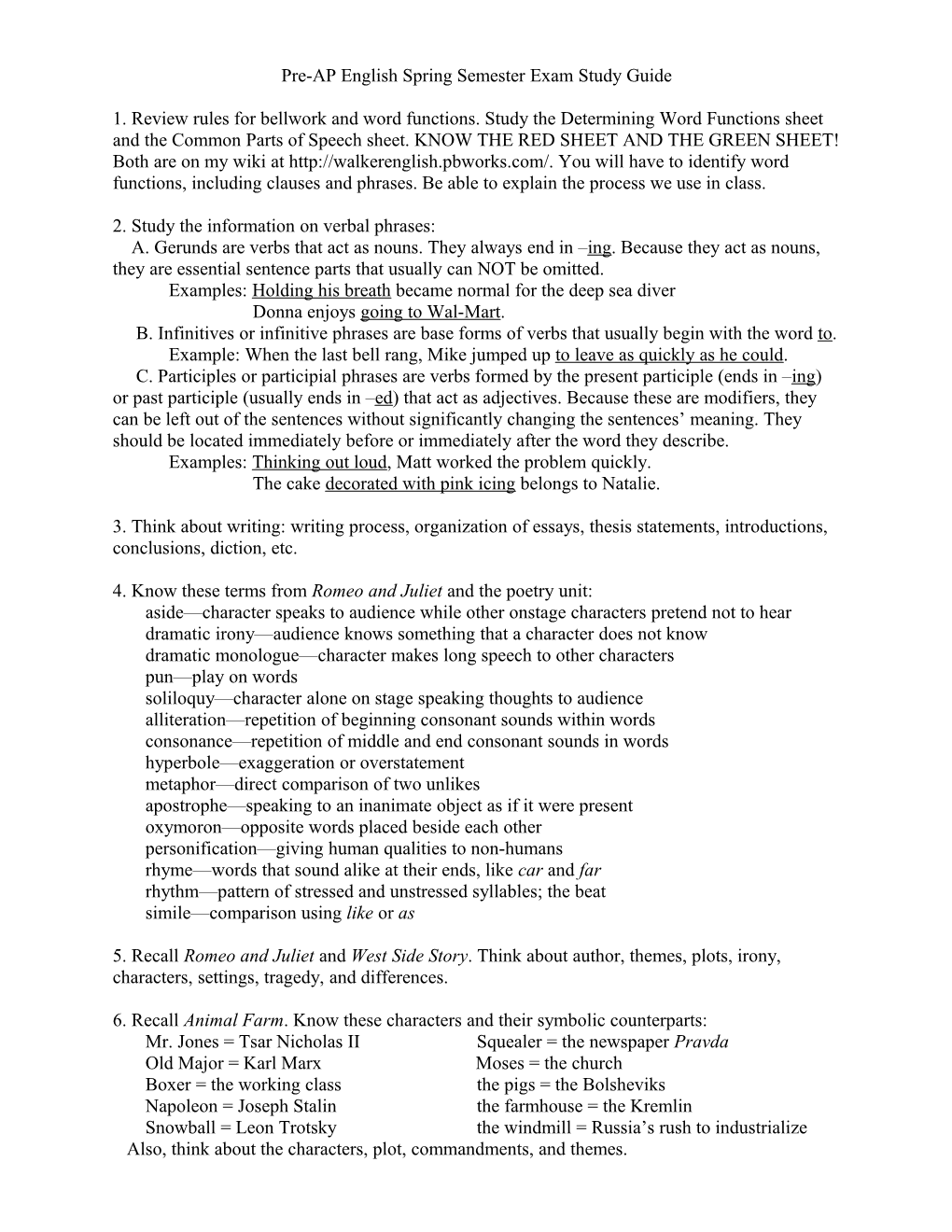 Spring Semester Exam Study Guide