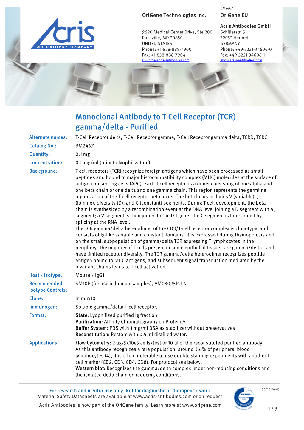 Monoclonal Antibody to T Cell Receptor (TCR