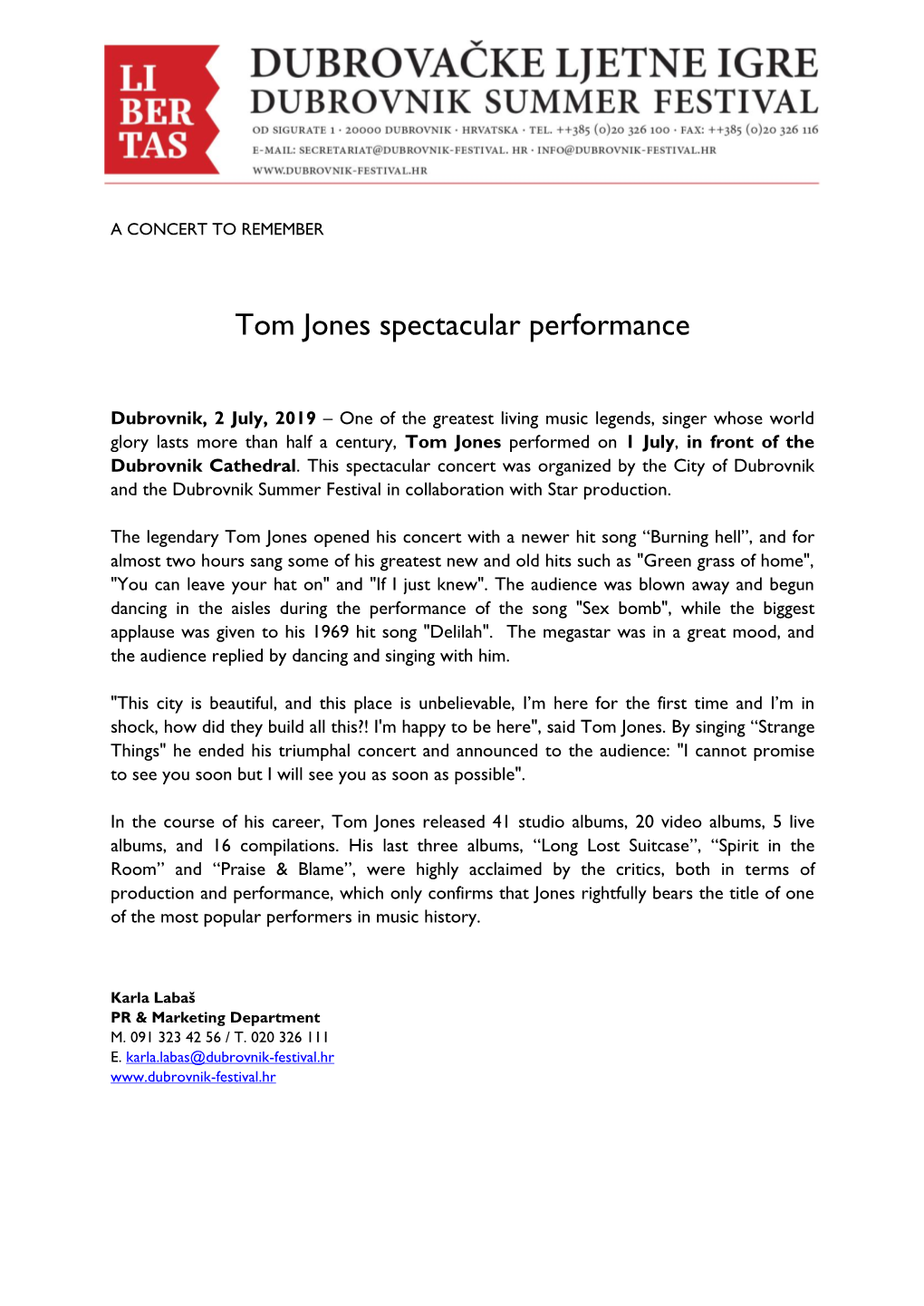 Tom Jones Spectacular Performance