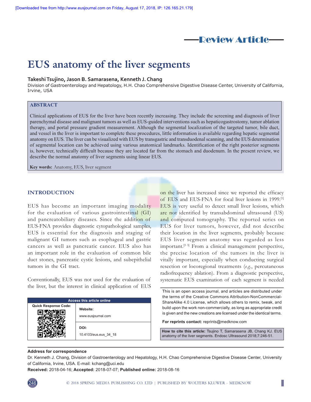 EUS Anatomy of the Liver Segments