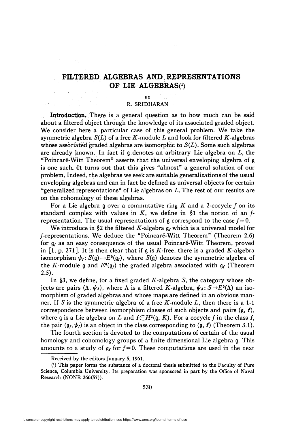 Filtered Algebras and Representations of Lie Algebras^)