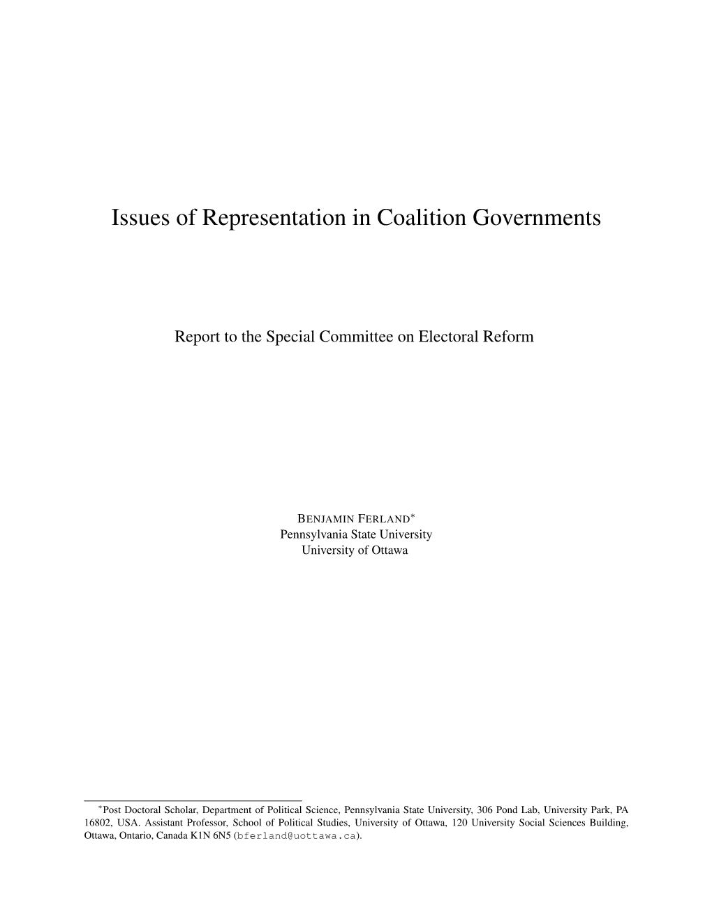 Issues of Representation in Coalition Governments