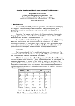 Standardization and Implementations of Thai Language