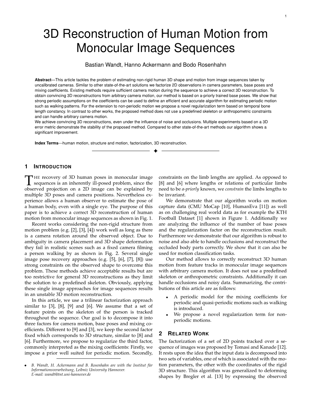 3D Reconstruction of Human Motion from Monocular Image Sequences