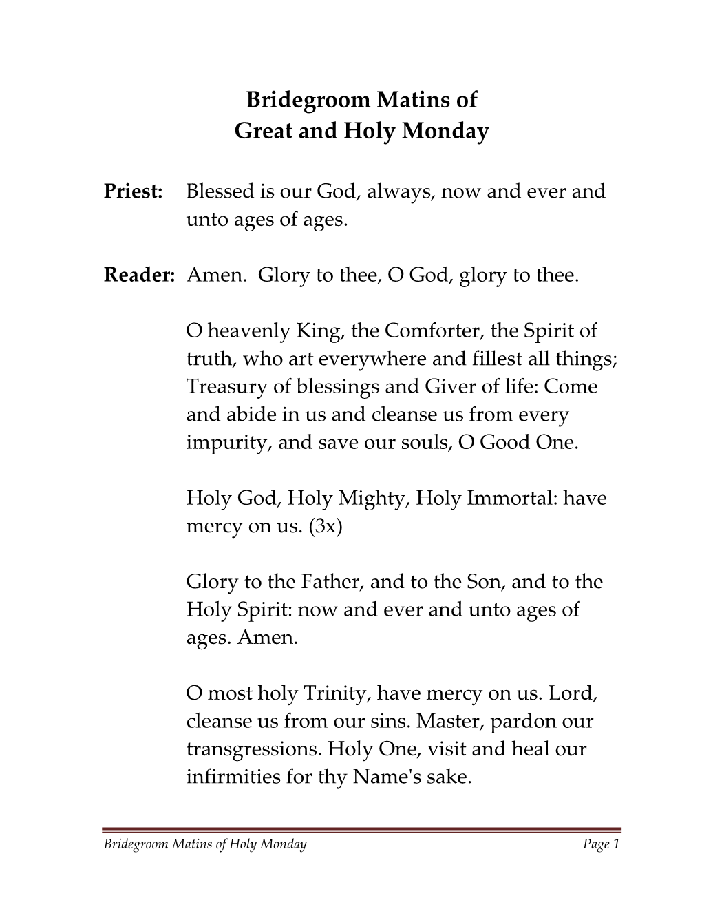 Bridegroom Matins of Holy Monday Page 1