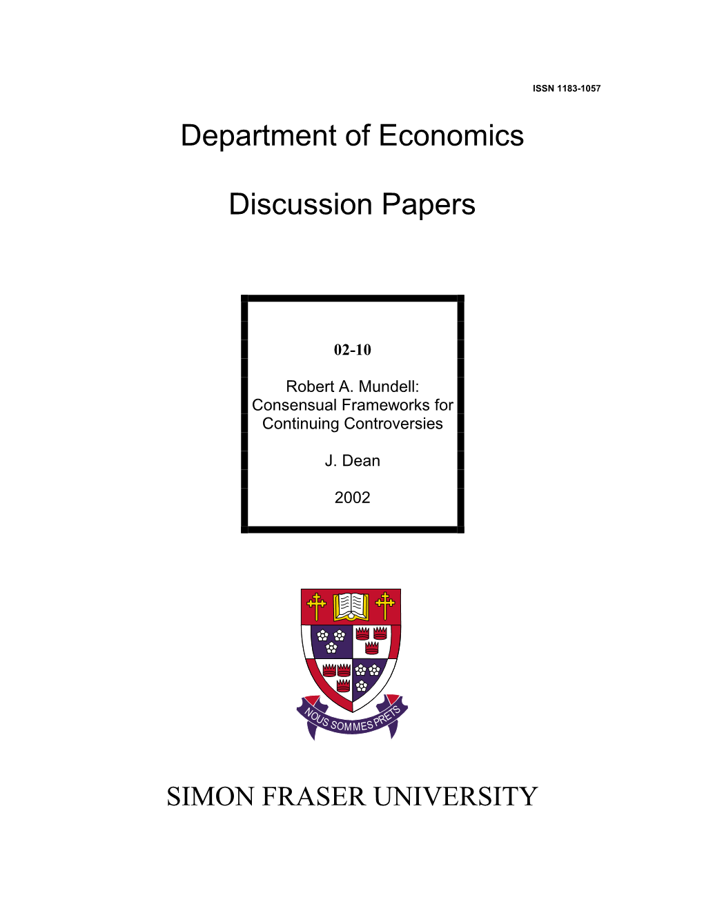 Department of Economics Discussion Papers