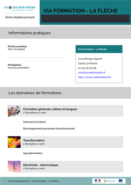 VIA FORMATION - LA FLÈCHE Fiche Établissement