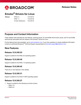 Emulex Drivers for Linux Release Notes