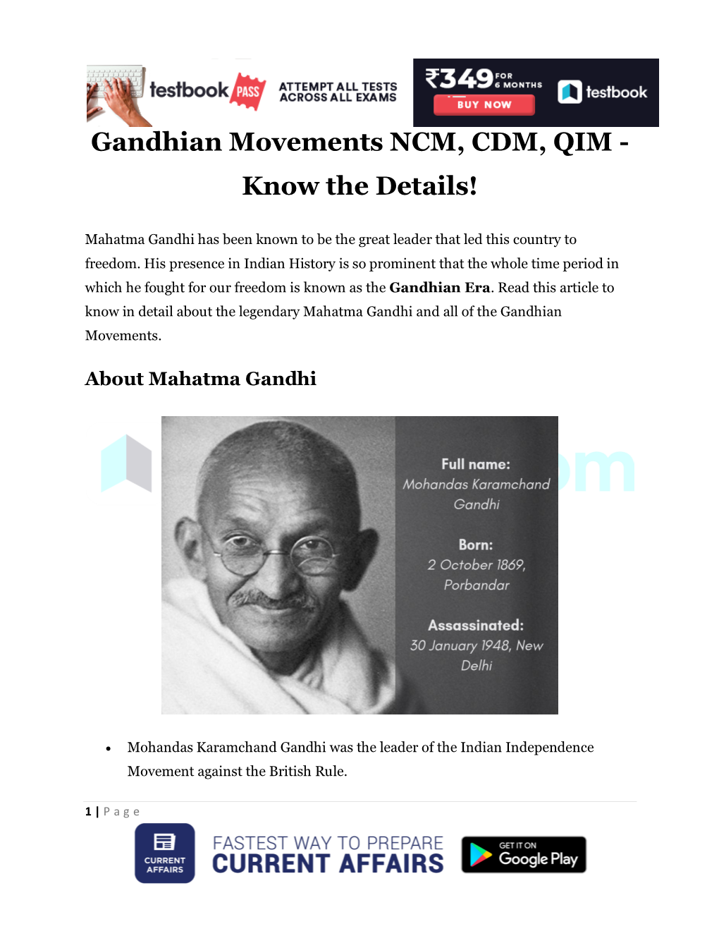 Gandhian Movements NCM, CDM, QIM - Know the Details!
