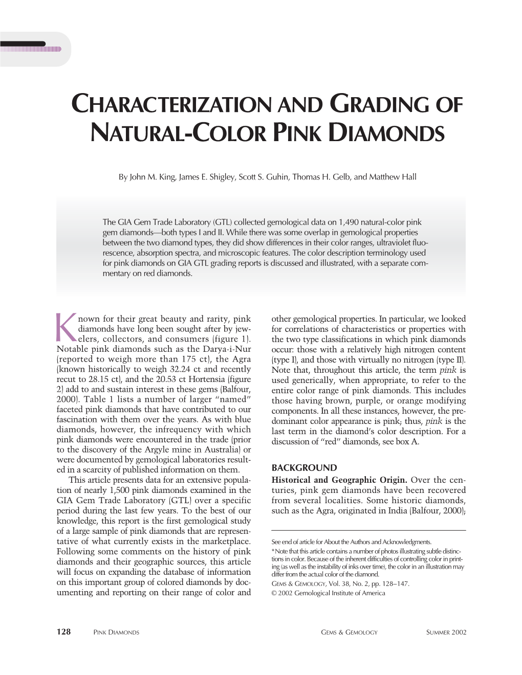 Characterization and Grading of Natural-Color Pink Diamonds