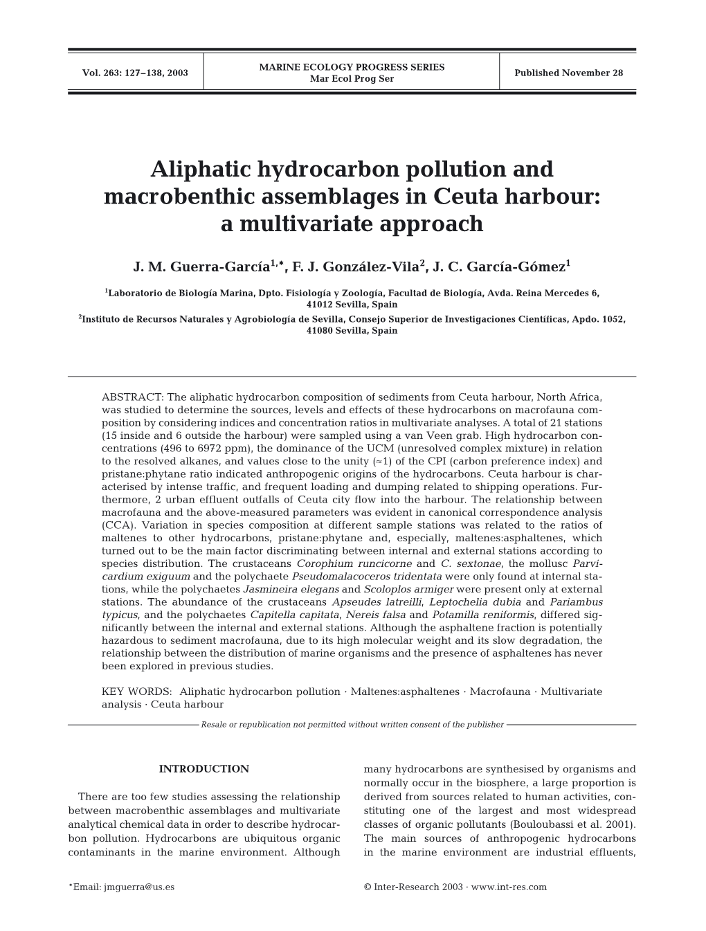 Aliphatic Hydrocarbon Pollution and Macrobenthic Assemblages in Ceuta Harbour: a Multivariate Approach