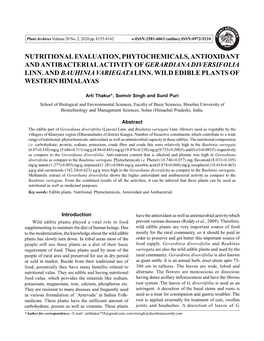 Nutritional Evaluation, Phytochemicals, Antioxidant and Antibacterial Activity of Gerardiana Diversifolia Linn. and Bauhinia Variegata Linn