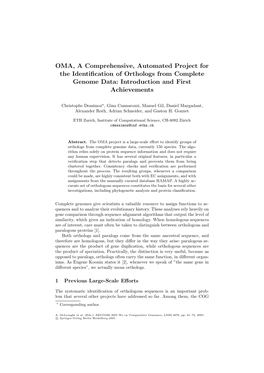 OMA, a Comprehensive, Automated Project for the Identiﬁcation of Orthologs from Complete Genome Data: Introduction and First Achievements