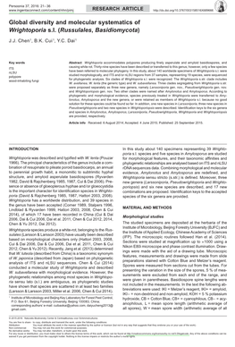 Sly Treated in Wrightoporia Were Transferred to Amy- Lonotus, Amylosporus and the New Genera, Or Were Retained As Members of Wrightoporia S.L