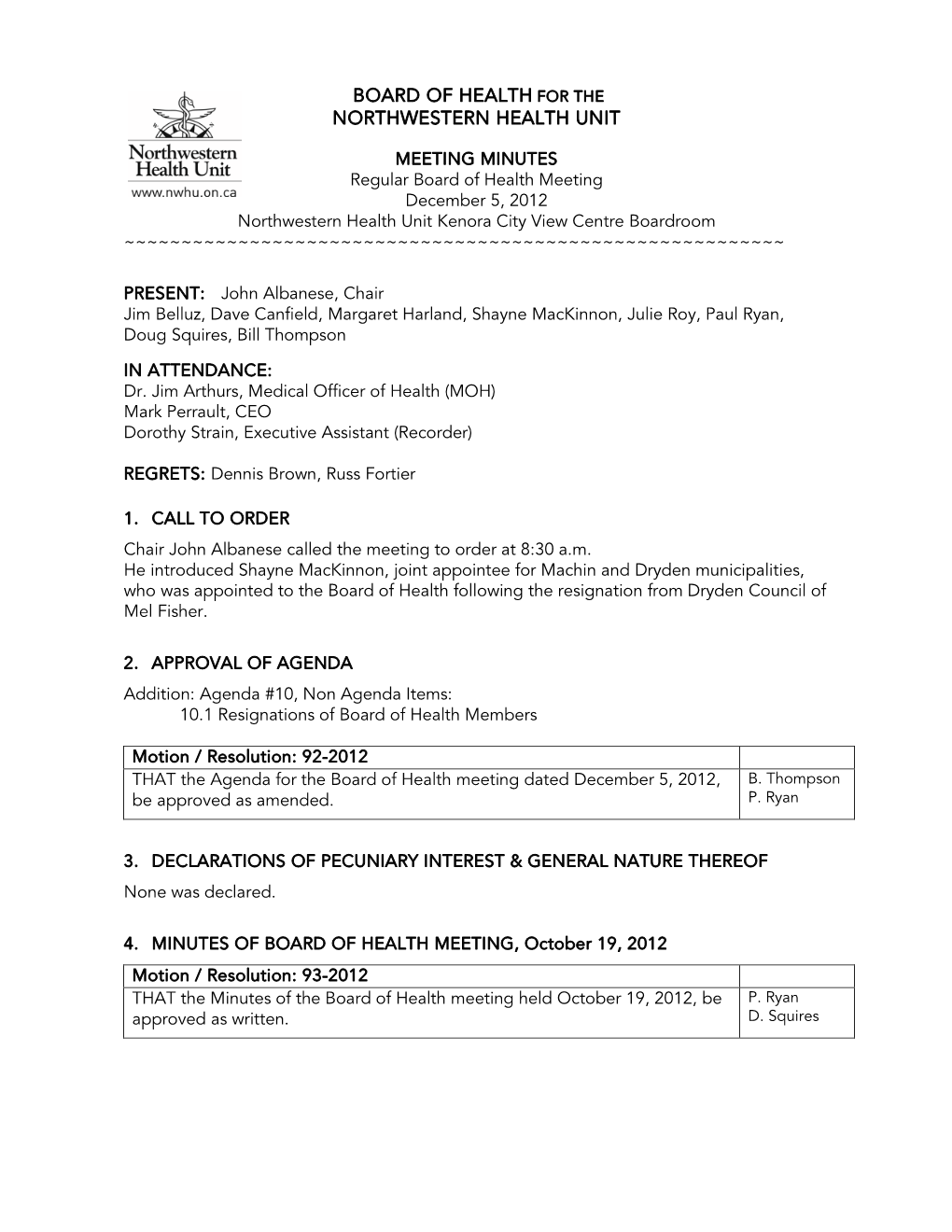 2012.12.05 BOH Meeting Minutes