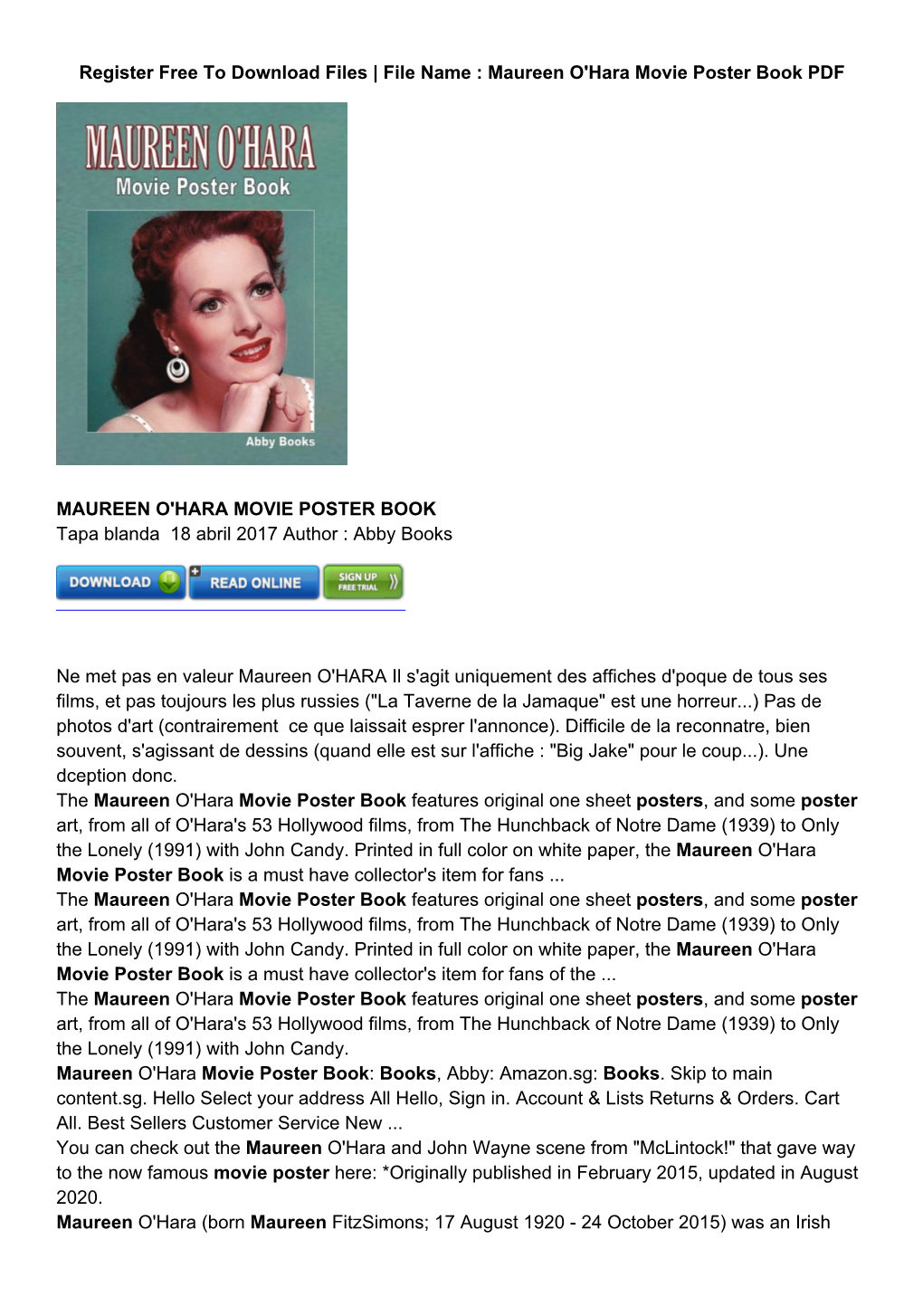 [PDF] Free Maureen O'hara Movie Poster Book