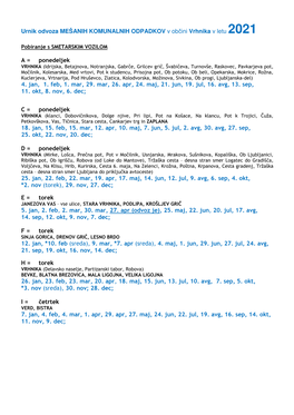 Urnik Odvoza Mešanih Komunalnih Odpadkov V Občini Vrhnika Za Leto