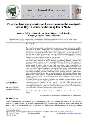 Potential Land Use Planning and Assessment in the West Part of the Büyük Menderes Basin by ILSEN Model